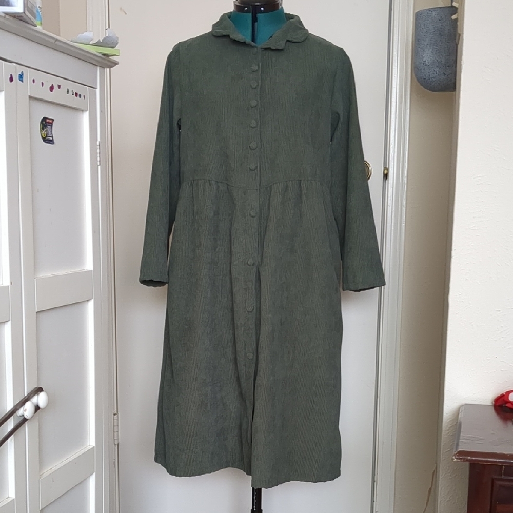 Elf Green Button-Front Midi Coat Dress